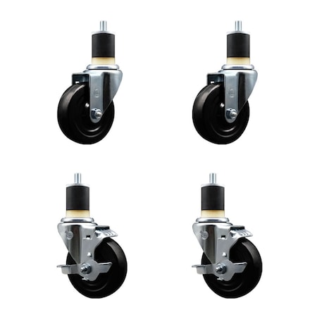 Service Caster 4'' Soft Rubber Wheel Swivel 1-7/8'' Expanding Stem Caster Set 2 Brakes, 4PK SCC-EX20S414-SRS-2-TLB-2-178